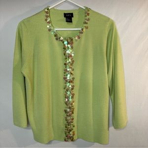 R.Q.T Beaded Sequin Cardigan Sweater Lime Green Women’s Size Large